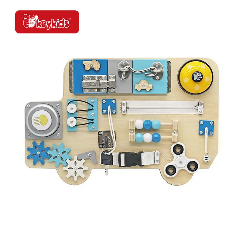 Educational Learning Latches Board Wooden Activity Fidget Board with LED Light W12D335